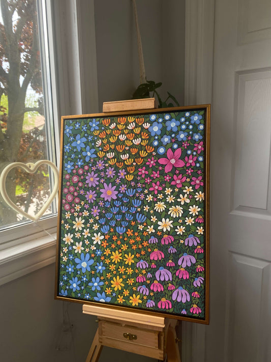 “Flower Garden” Framed Canvas Painting | 16x20 inches | Wall Art